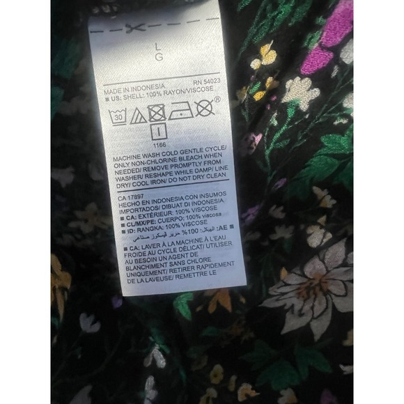 Old Navy Womens Floral Tie Neck Long Sleeve Rayon Blouse Black Purple Yellow L - Picture 5 of 6